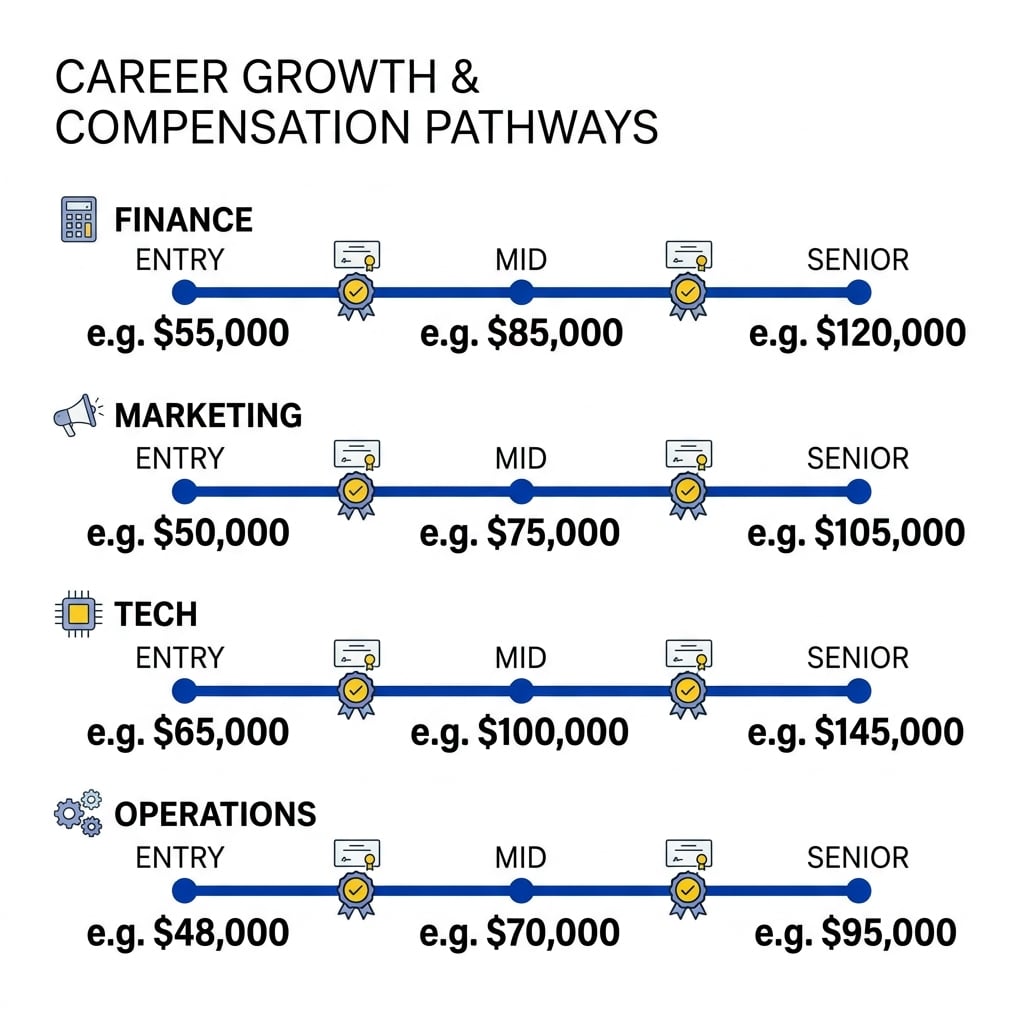 Career pathway infographic showing certifications and salary increases for Filipino professionals