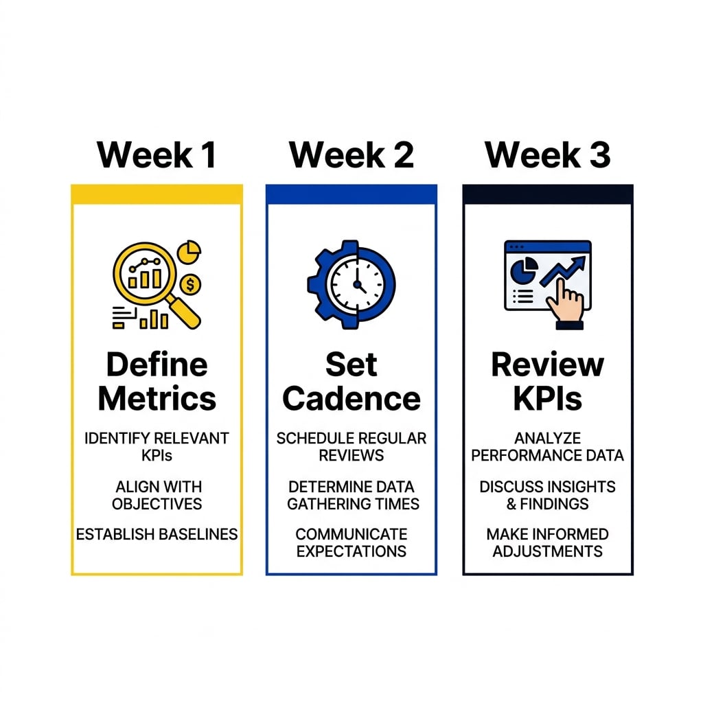 Three-week onboarding framework infographic for managing Filipino remote professionals by KPI